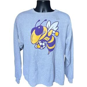 Hanes Bee Soccer Graphic Sweatshirt Large Gray Crewneck Mascot Unisex 2010s